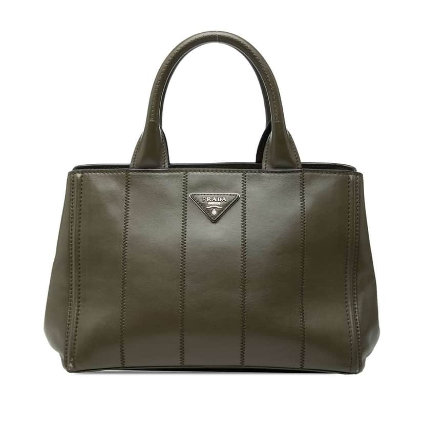Prada Vitello Daino Vertical Stitched Top Handle Bag Green Leather Good condition - Front View