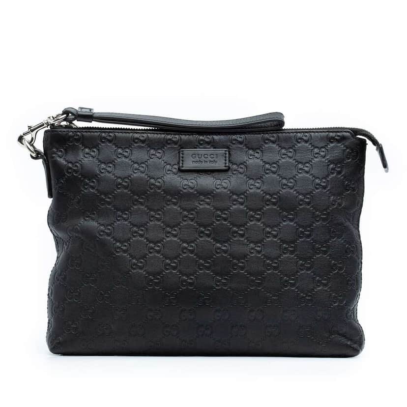 Gucci Guccissima Wristlet Clutch Black Leather Good condition - Front View