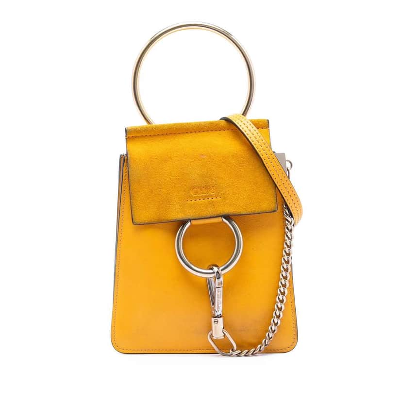 Chloé Mini Calfskin and Suede Faye Bracelet Bag Yellow Leather Very good condition - Front View