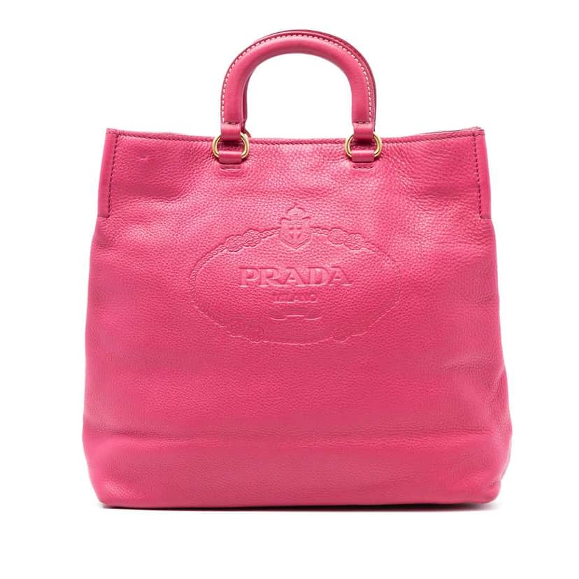 Prada Vitello Daino Embossed Canapa Logo Open Convertible Tote Pink Leather Good condition - Front View