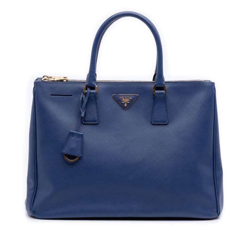 Prada Large Saffiano Lux Galleria Double Zip Satchel Blue Leather Good condition - Front View