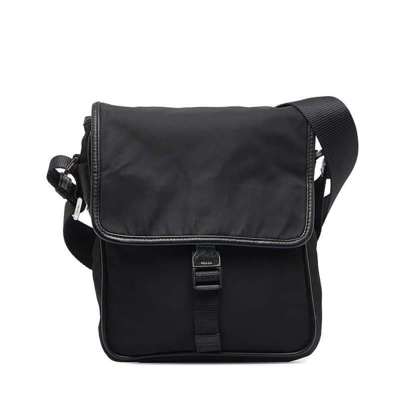 Prada Tessuto Buckle Messenger Bag Black Good condition - Front View