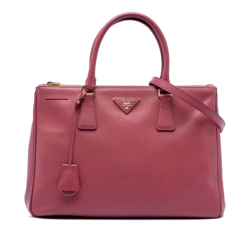Prada Medium Saffiano Lux Galleria Double Zip Satchel Pink Leather Good condition - Front View