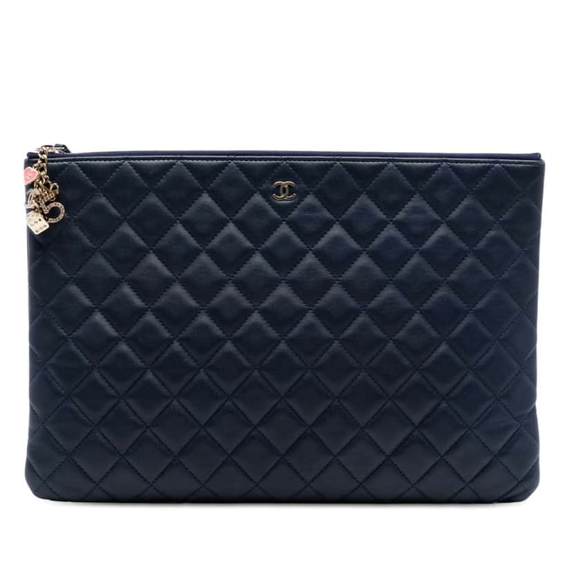 Chanel Large Quilted Lambskin Casino Charms O Case Clutch Blue Leather Very good condition - Front View