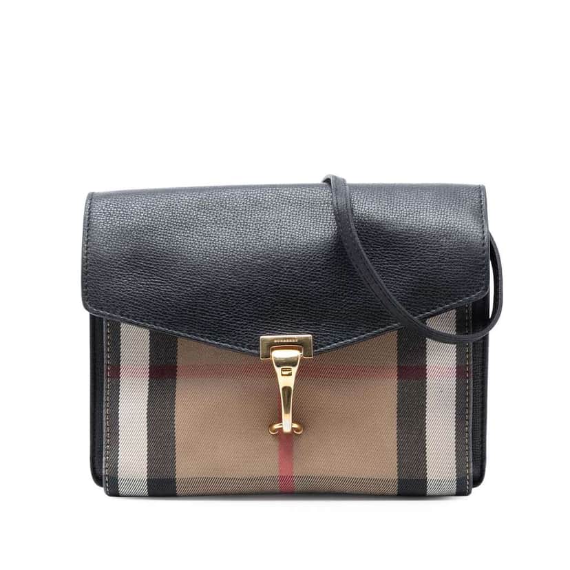 Burberry Small Leather and House Check Canvas Derby Macken Crossbody Black Leather Very good condition - Front View