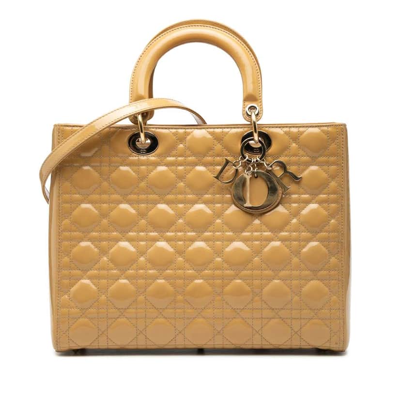 Dior Large Patent Cannage Lady Dior Brown Leather Very good condition - Front View