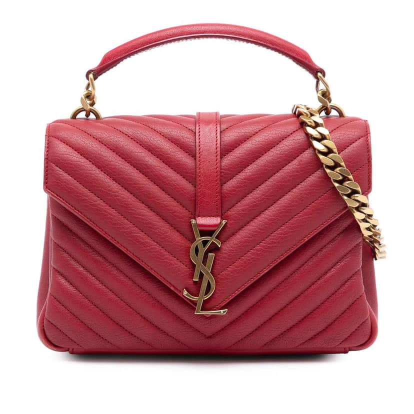 Saint Laurent Medium Chevron Sheepskin Monogram College Satchel Red Leather Very good condition - Front View