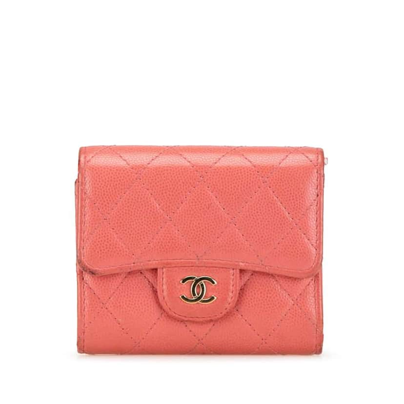 Chanel CC Quilted Caviar Trifold Wallet Pink Leather Very good condition - Front View