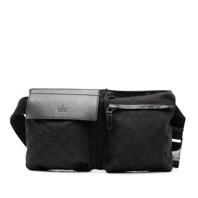 Gucci GG Canvas Double Pocket Belt Bag Black Canvas Good condition - Front View