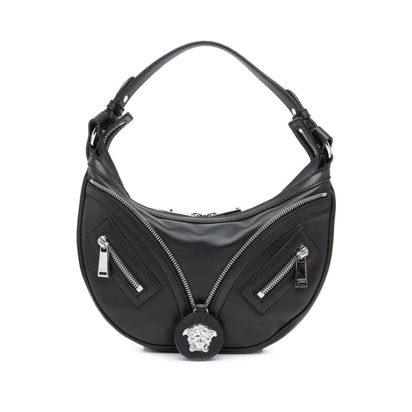 Versace Small Leather Repeat Satchel Black Leather Very good condition - Front View