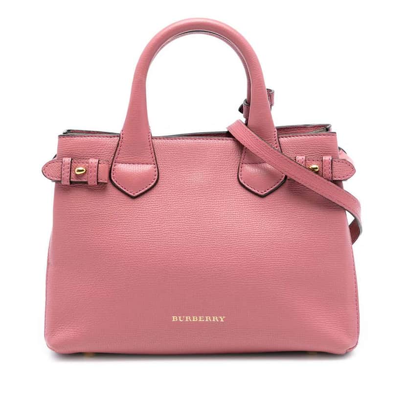 Burberry Small Grainy Calfskin and House Check Banner Satchel Pink Leather Very good condition - Front View