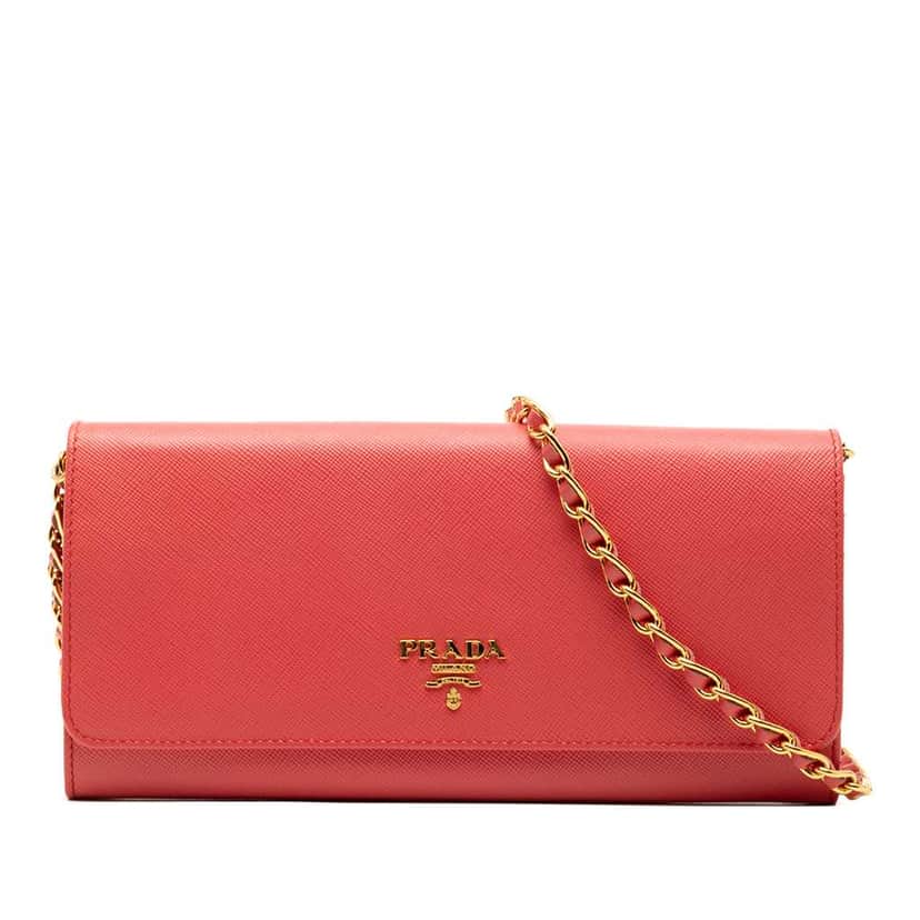 Prada Saffiano Lux Wallet On Chain Red Leather Very good condition - Front View