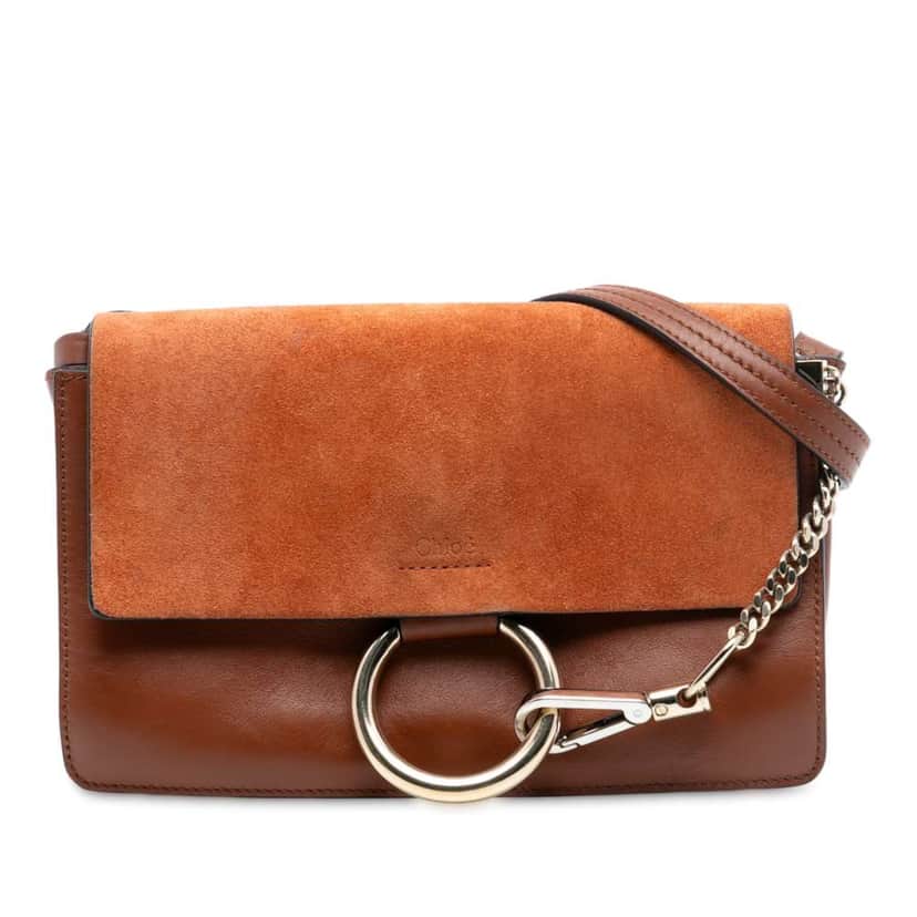 Chloé Small Suede and Calfskin Faye Crossbody Brown Leather Very good condition - Front View