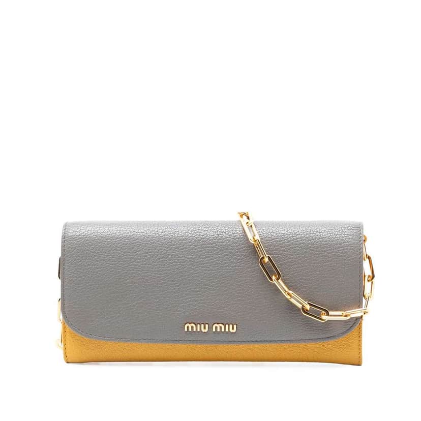 Miu Miu Bicolor Goatskin Madras Wallet on Chain Yellow Leather Very good condition - Front View