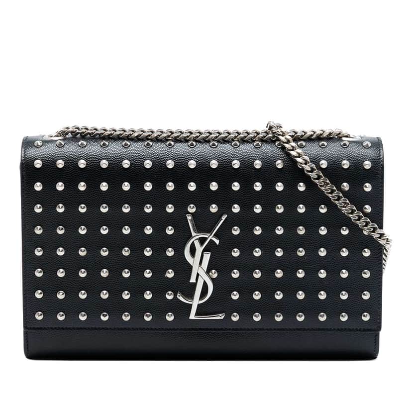 Saint Laurent Medium Grain De Poudre Studded Kate Crossbody Black Leather Very good condition - Front View