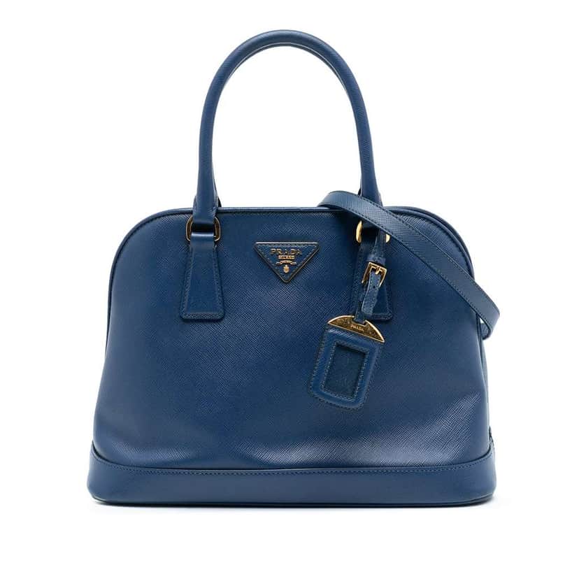 Prada Medium Saffiano Lux Open Promenade Satchel Blue Leather Very good condition - Front View