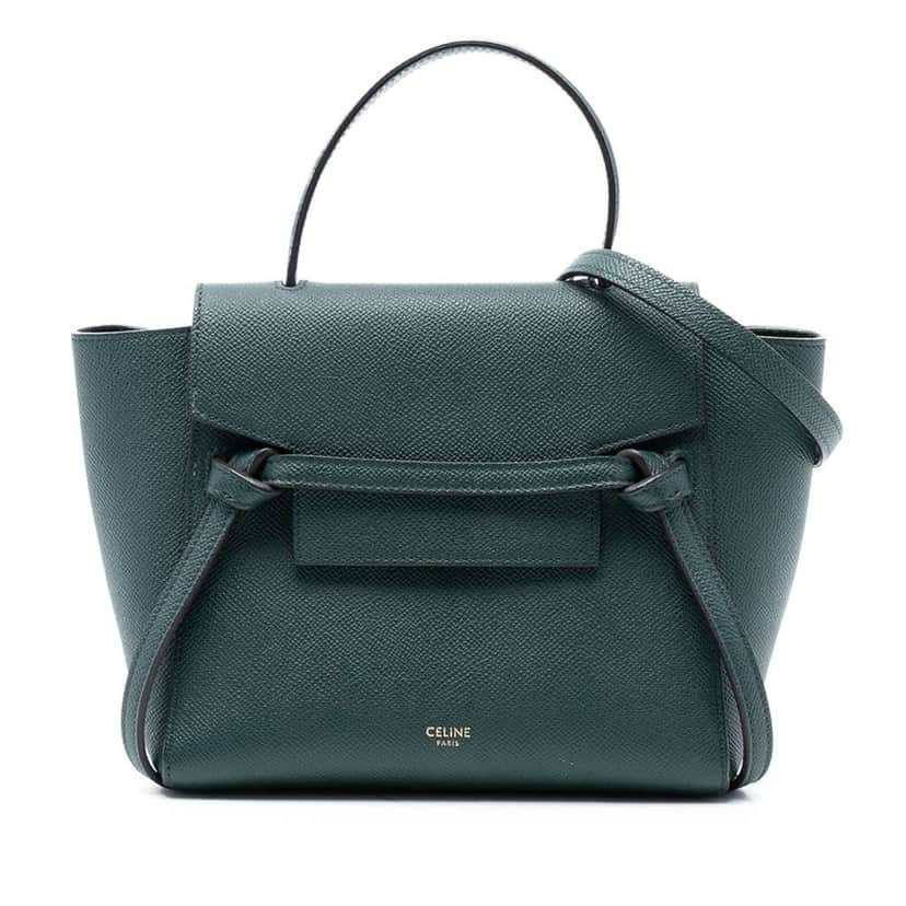 Celine Nano Grained Calfskin Belt Bag Green Leather Very good condition - Front View