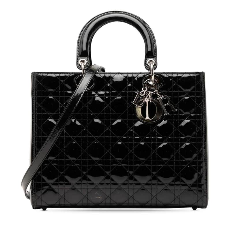 Dior Large Patent Cannage Lady Dior Black Leather Very good condition - Front View