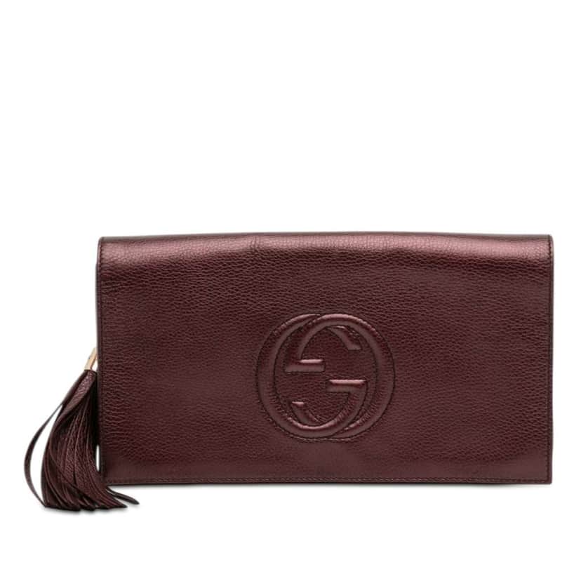 Gucci Metallic Leather Soho Disco Clutch Red Leather Very good condition - Front View