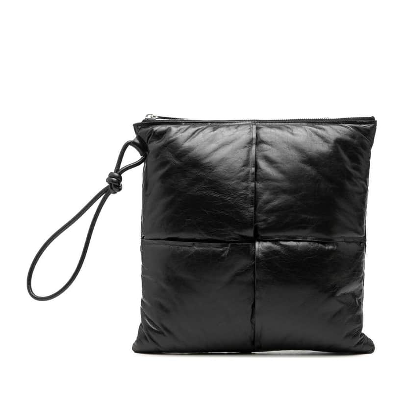 Bottega Veneta Leather Intrecciato Padded Square Pouch Black Leather Very good condition - Front View