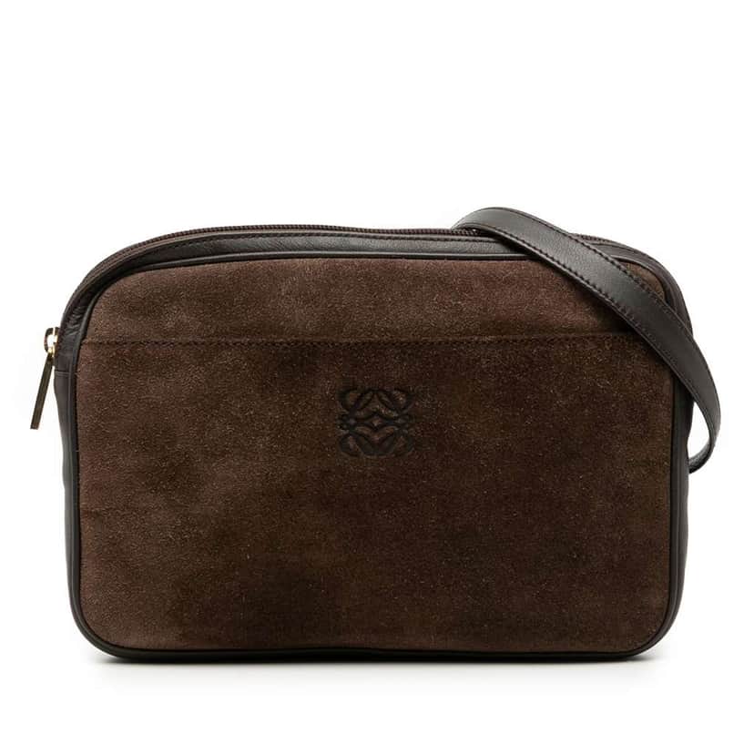 Loewe Suede and Calfskin Anagram Crossbody Brown Leather Very good condition - Front View