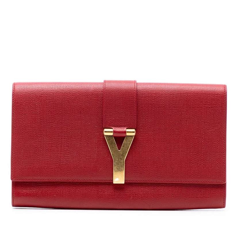 Saint Laurent Textured Leather Chyc Ligne Clutch Red Leather Very good condition - Front View