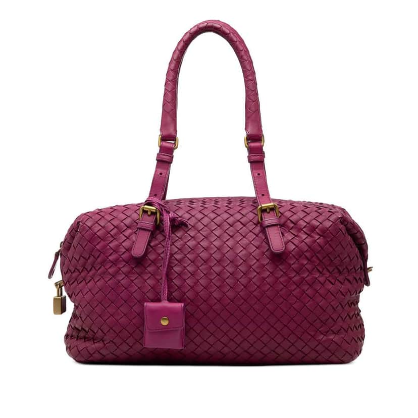Bottega Veneta Nappa Intrecciato Montaigne Boston Bag Purple Leather Good condition - Front View