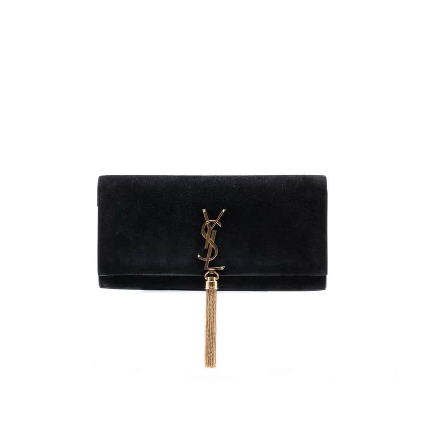 Saint Laurent Suede Monogram Kate Tassel Clutch Black Leather Very good condition - Front View