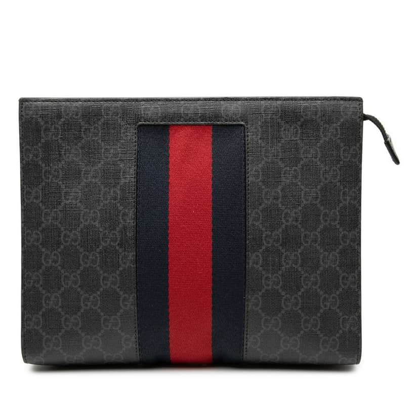 Gucci GG Supreme Web Clutch Black Canvas Very good condition - Front View