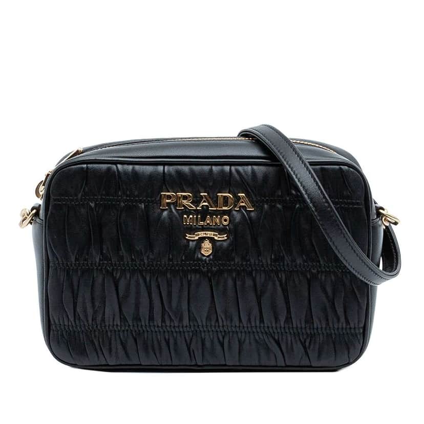 Prada Nappa Gaufre Camera Bag Black Leather Very good condition - Front View