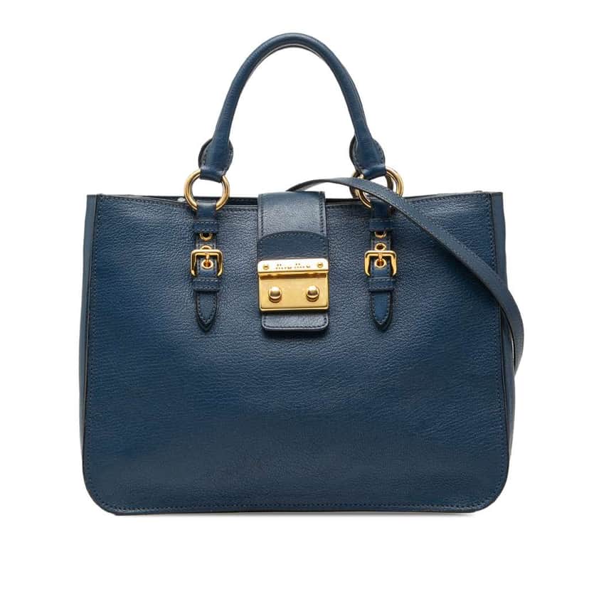 Miu Miu Goatskin Madras Satchel Blue Leather Very good condition - Front View