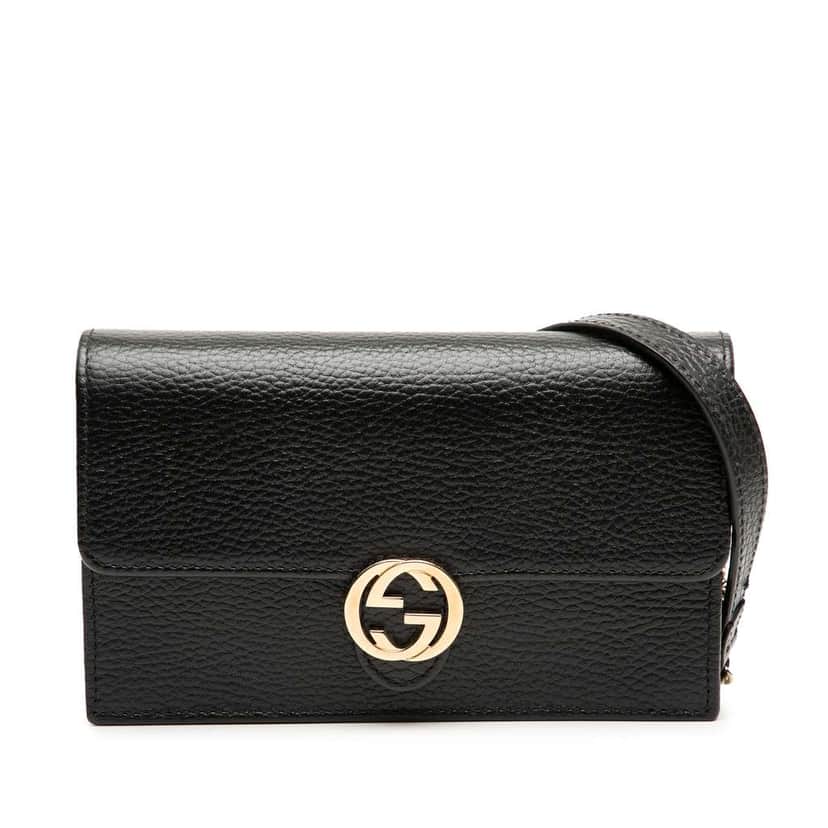 Gucci Interlocking G Dollar Calfskin Wallet on Chain Black Leather Very good condition - Front View