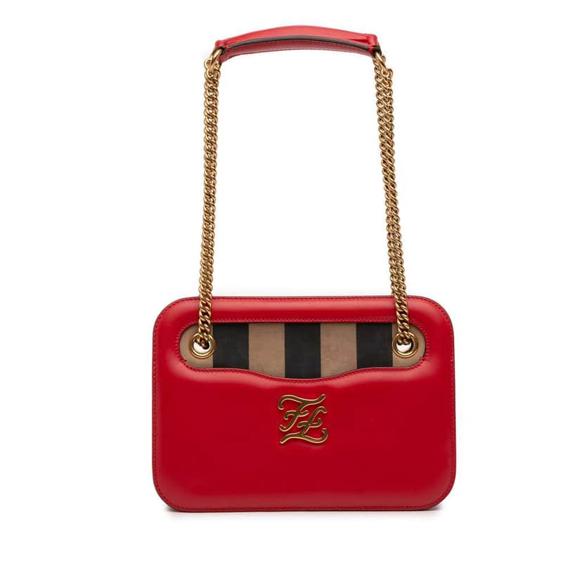 Fendi Calfskin Vitello King Nubuck Pequin Karligraphy Pocket Shoulder Bag Red Leather Very good condition - Front View