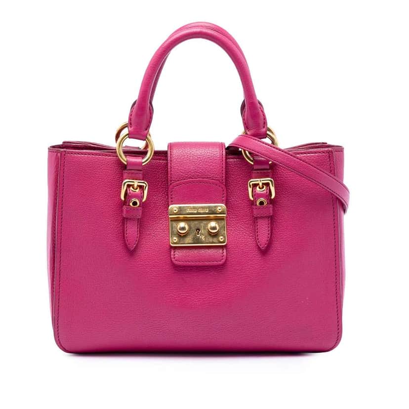 Miu Miu Goatskin Madras Satchel Pink Leather Very good condition - Front View