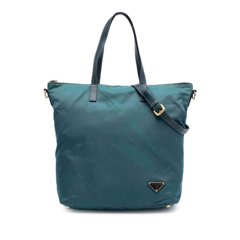 Prada Saffiano Trimmed Tessuto Zip Top Convertible Tote Blue Very good condition - Front View