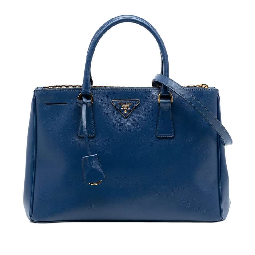 Prada Medium Saffiano Lux Galleria Double Zip Satchel Blue Leather Very good condition - Front View