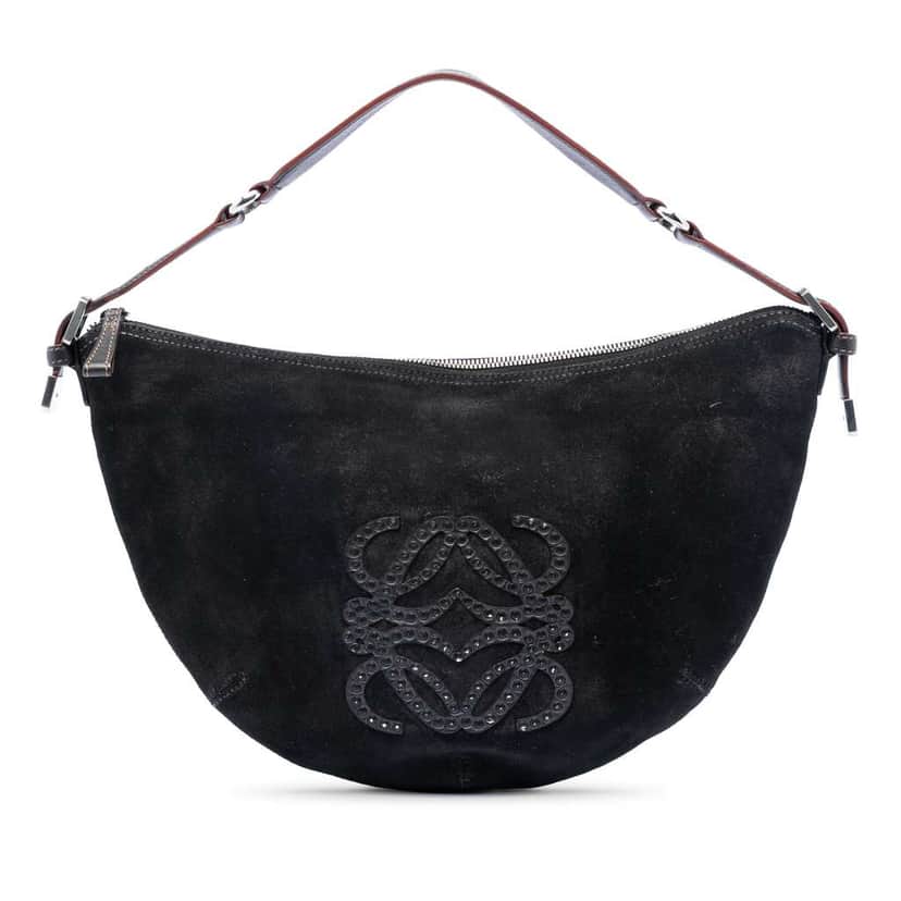 Loewe Suede Studded Anagram Hobo Black Leather Very good condition - Front View