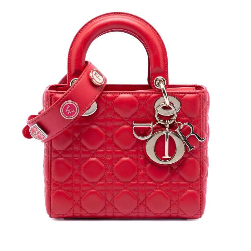 Dior Small Lambskin Cannage MyABCDior Lady Dior Red Leather Very good condition - Front View