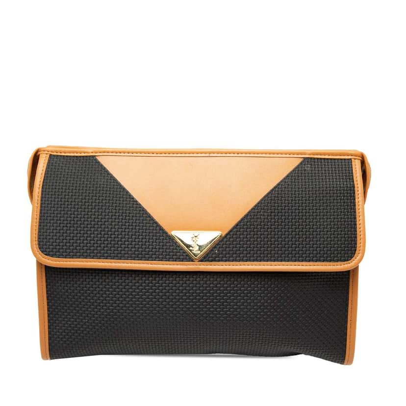 Saint Laurent Leather Trimmed Coated Canvas Clutch Black Canvas Very good condition - Front View