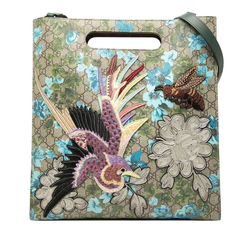 Gucci GG Supreme Embroidered Linea C Blooms XL Tote Brown Canvas Very good condition - Front View