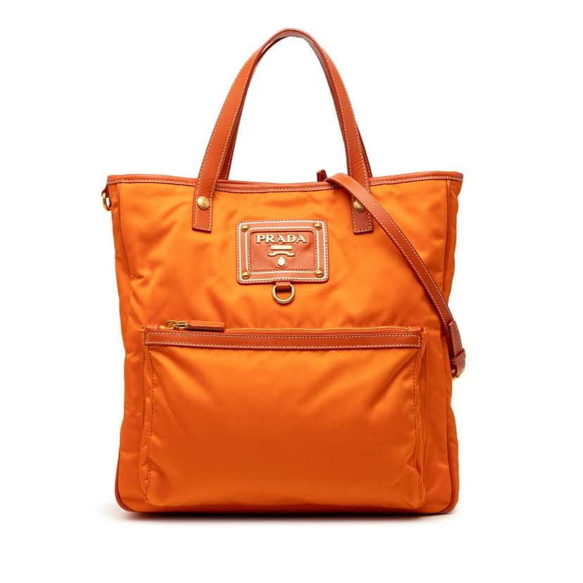 Prada Saffiano Trimmed Tessuto Logo Oro Satchel Orange Very good condition - Front View