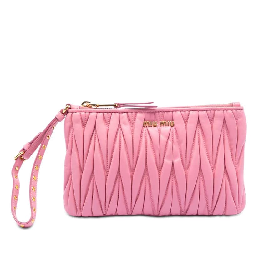 Miu Miu Matelasse Lambskin Leather Clutch Pink Leather Very good condition - Front View
