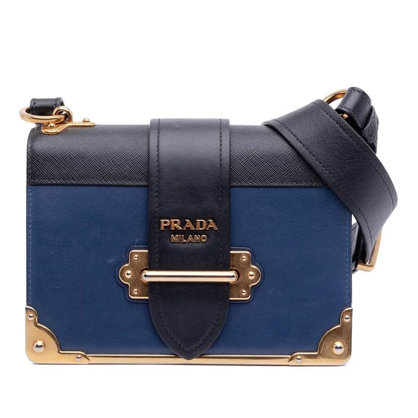 Prada Saffiano Trimmed City Calf Cahier Crossbody Blue Leather Very good condition - Front View