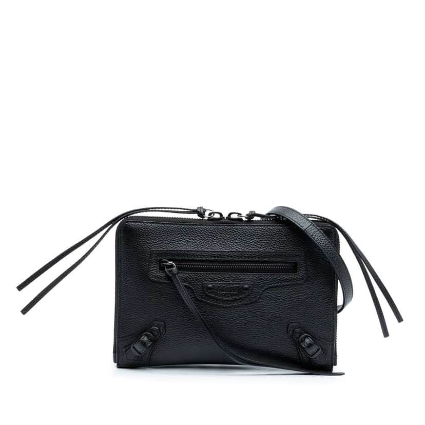 Balenciaga Grained Calfskin Neo Classic Zip Around Crossbody Black Leather Very good condition - Front View