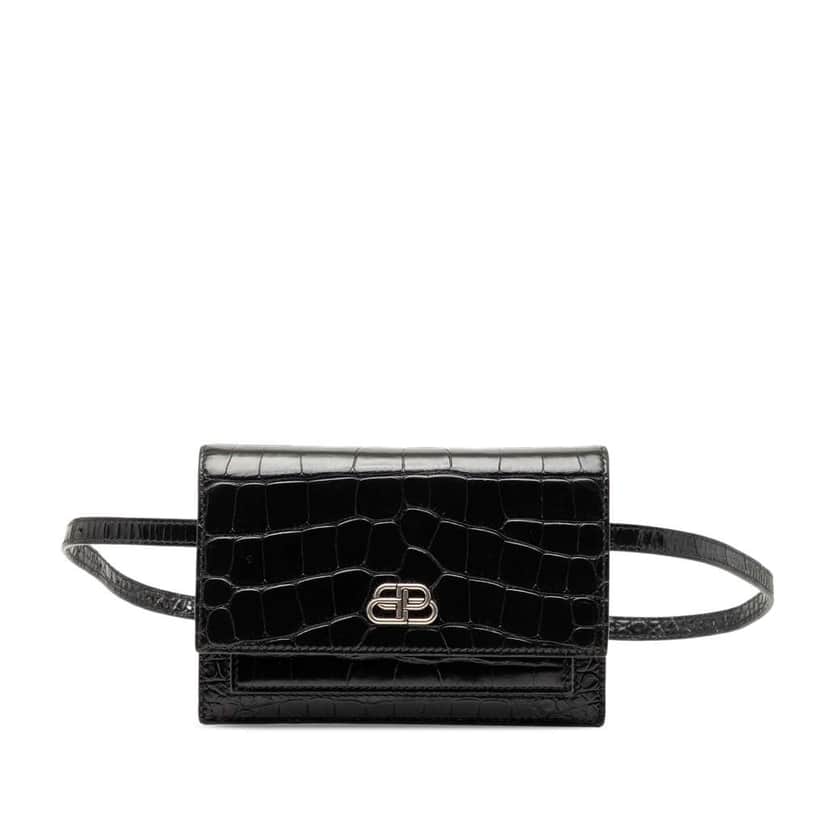 Balenciaga Croc Embossed Leather Sharp Belt Bag XS Black Leather Very good condition - Front View