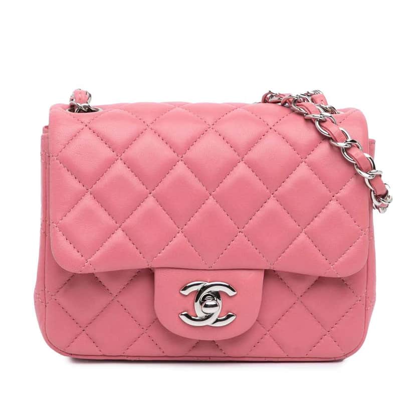 Chanel Mini Square Classic Lambskin Single Flap Pink Leather Very good condition - Front View