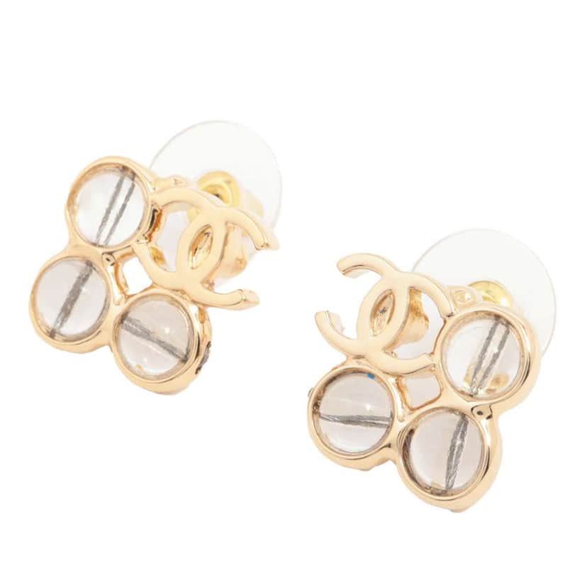 Chanel CC Gold Plated Resin Earrings Gold Metal Very good condition - Front View