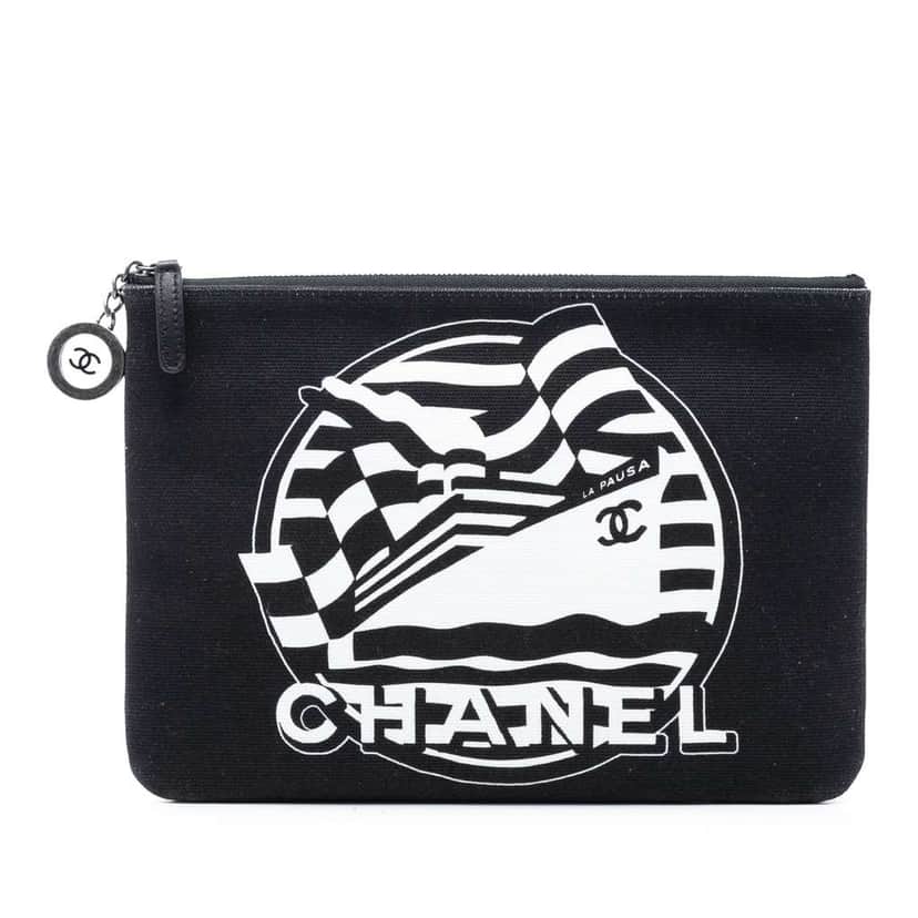 Chanel Medium Canvas La Pausa Zip O Case Clutch Black Canvas Very good condition - Front View