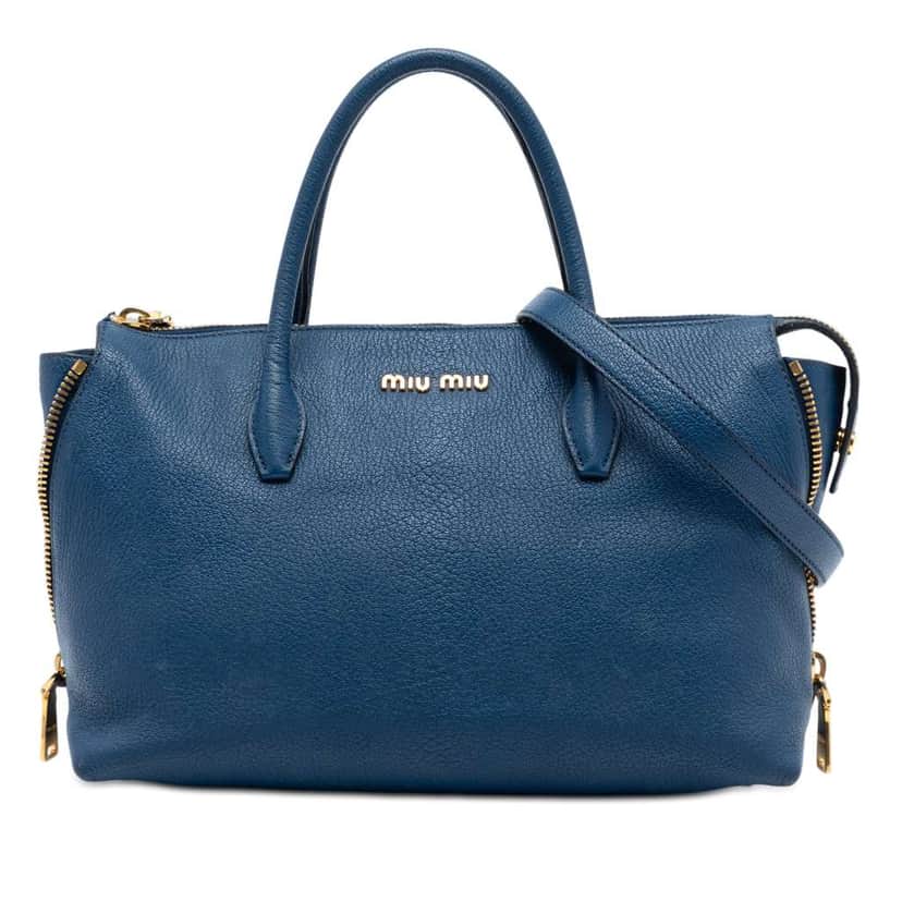 Miu Miu Goatskin Madras Convertible Side Zip Satchel Blue Leather Good condition - Front View