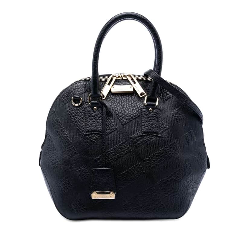 Burberry Large Heritage Grain Check Embossed Orchard Bowling Bag Black Leather Good condition - Front View